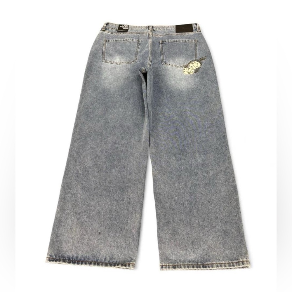 Palm Sundae Dice embroidered blue super baggy  jeans skater  JNCo style